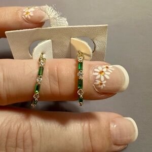 Green Baguette & Crystal Hoop Earrings